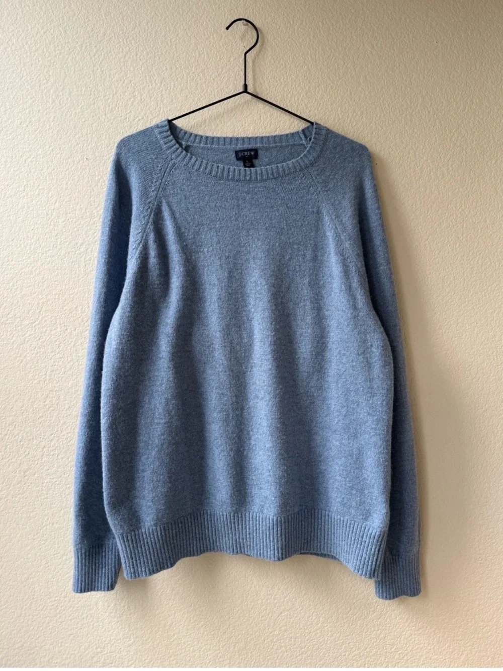 J Crew Lambs Wool Blend Blue Crewneck Sweater